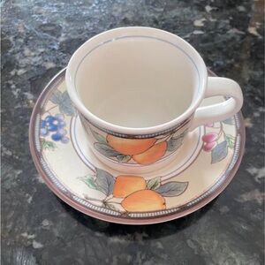 Mikasa Fruit Design Cup and Saucer Set - White and Orange